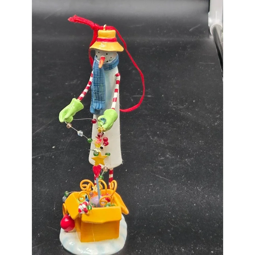 Department 56 Snowman Decorating with Lights Rare LolliStick Christmas Ornament